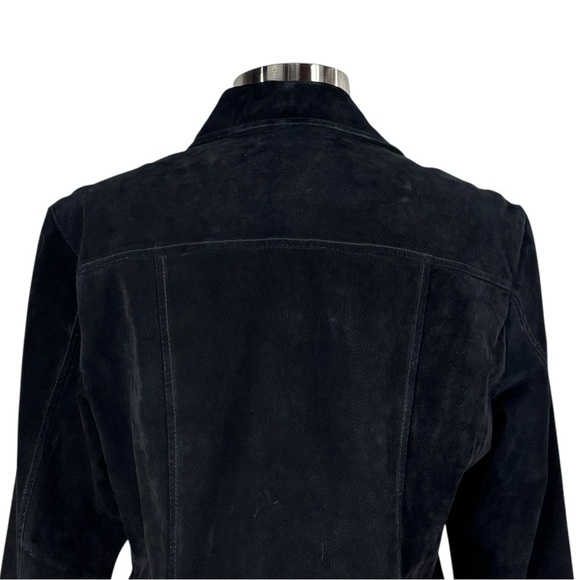 DRESSBARN Y2K BLACK SUEDE FITTED SNAP FRONT TAILORED LEATHER JACKET - Picture 10 of 15